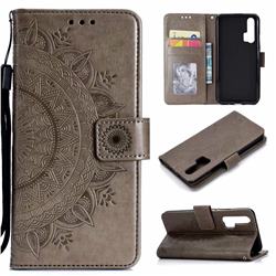 Intricate Embossing Datura Leather Wallet Case for Huawei Honor 20 Pro - Gray