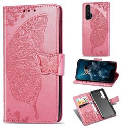 Embossing Mandala Flower Butterfly Leather Wallet Case for Huawei Honor 20 Pro - Pink