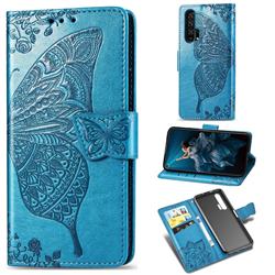 Embossing Mandala Flower Butterfly Leather Wallet Case for Huawei Honor 20 Pro - Blue