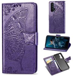 Embossing Mandala Flower Butterfly Leather Wallet Case for Huawei Honor 20 Pro - Dark Purple