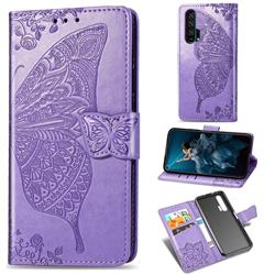 Embossing Mandala Flower Butterfly Leather Wallet Case for Huawei Honor 20 Pro - Light Purple