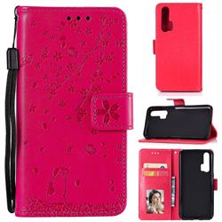Embossing Cherry Blossom Cat Leather Wallet Case for Huawei Honor 20 Pro - Rose