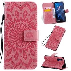 Embossing Sunflower Leather Wallet Case for Huawei Honor 20 Pro - Pink