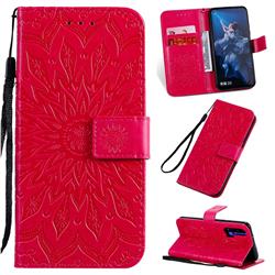 Embossing Sunflower Leather Wallet Case for Huawei Honor 20 Pro - Red