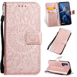 Embossing Sunflower Leather Wallet Case for Huawei Honor 20 Pro - Rose Gold