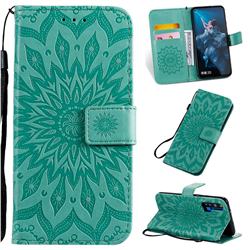 Embossing Sunflower Leather Wallet Case for Huawei Honor 20 Pro - Green