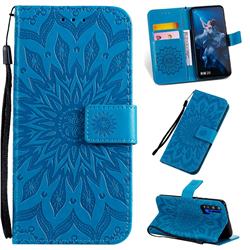 Embossing Sunflower Leather Wallet Case for Huawei Honor 20 Pro - Blue