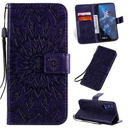 Embossing Sunflower Leather Wallet Case for Huawei Honor 20 Pro - Purple