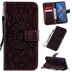 Embossing Sunflower Leather Wallet Case for Huawei Honor 20 Pro - Brown