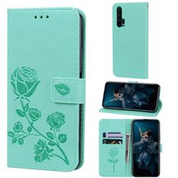 Embossing Rose Flower Leather Wallet Case for Huawei Honor 20 Pro - Green