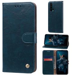 Luxury Retro Oil Wax PU Leather Wallet Phone Case for Huawei Honor 20 Pro - Sapphire