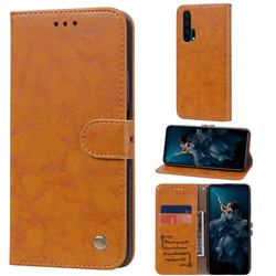 Luxury Retro Oil Wax PU Leather Wallet Phone Case for Huawei Honor 20 Pro - Orange Yellow