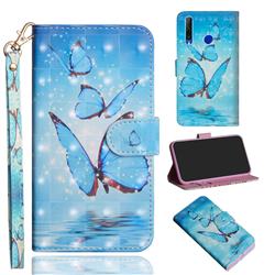 Blue Sea Butterflies 3D Painted Leather Wallet Case for Huawei Honor 20i