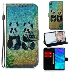 Two Pandas Laser Shining Leather Wallet Phone Case for Huawei Honor 20i