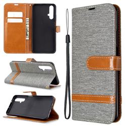 Jeans Cowboy Denim Leather Wallet Case for Huawei Honor 20s - Gray