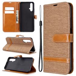 Jeans Cowboy Denim Leather Wallet Case for Huawei Honor 20s - Brown