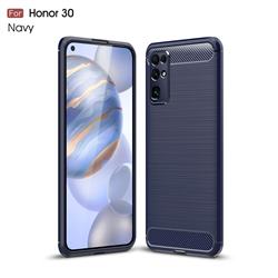 Luxury Carbon Fiber Brushed Wire Drawing Silicone TPU Back Cover for Huawei Honor 30 - Navy