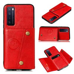 Retro Multifunction Card Slots Stand Leather Coated Phone Back Cover for Huawei Honor 30 - Red