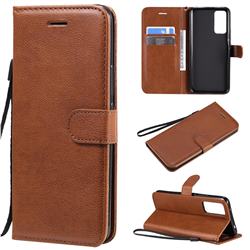 Retro Greek Classic Smooth PU Leather Wallet Phone Case for Huawei Honor 30 - Brown