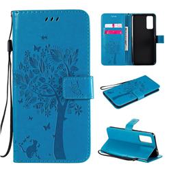 Embossing Butterfly Tree Leather Wallet Case for Huawei Honor 30 - Blue