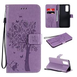 Embossing Butterfly Tree Leather Wallet Case for Huawei Honor 30 - Violet