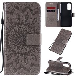 Embossing Sunflower Leather Wallet Case for Huawei Honor 30 - Gray