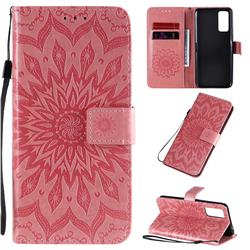 Embossing Sunflower Leather Wallet Case for Huawei Honor 30 - Pink