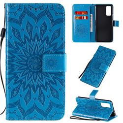 Embossing Sunflower Leather Wallet Case for Huawei Honor 30 - Blue