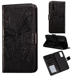 Intricate Embossing Vivid Butterfly Leather Wallet Case for Huawei Honor 30 - Black