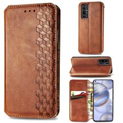 Ultra Slim Fashion Business Card Magnetic Automatic Suction Leather Flip Cover for Huawei Honor 30 - Brown