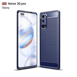 Luxury Carbon Fiber Brushed Wire Drawing Silicone TPU Back Cover for Huawei Honor 30 Pro - Navy