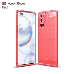 Luxury Carbon Fiber Brushed Wire Drawing Silicone TPU Back Cover for Huawei Honor 30 Pro - Red