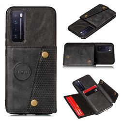 Retro Multifunction Card Slots Stand Leather Coated Phone Back Cover for Huawei Honor 30 Pro - Black