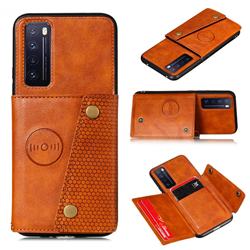 Retro Multifunction Card Slots Stand Leather Coated Phone Back Cover for Huawei Honor 30 Pro - Brown