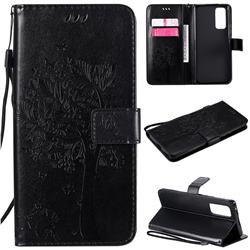 Embossing Butterfly Tree Leather Wallet Case for Huawei Honor 30 Pro - Black