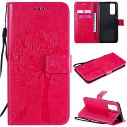 Embossing Butterfly Tree Leather Wallet Case for Huawei Honor 30 Pro - Rose