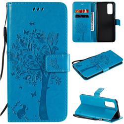 Embossing Butterfly Tree Leather Wallet Case for Huawei Honor 30 Pro - Blue