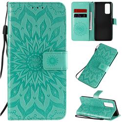 Embossing Sunflower Leather Wallet Case for Huawei Honor 30 Pro - Green