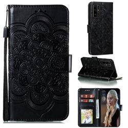 Intricate Embossing Datura Solar Leather Wallet Case for Huawei Honor 30 Pro - Black