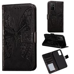 Intricate Embossing Vivid Butterfly Leather Wallet Case for Huawei Honor 30s - Black
