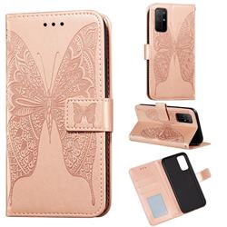 Intricate Embossing Vivid Butterfly Leather Wallet Case for Huawei Honor 30s - Rose Gold