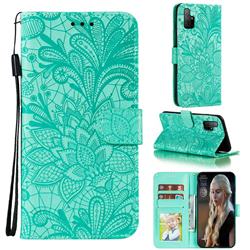 Intricate Embossing Lace Jasmine Flower Leather Wallet Case for Huawei Honor 30s - Green