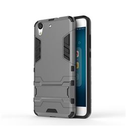 Armor Premium Tactical Grip Kickstand Shockproof Dual Layer Rugged Hard Cover for Huawei Honor 5A - Gray