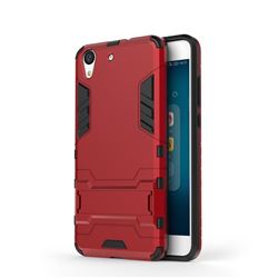 Armor Premium Tactical Grip Kickstand Shockproof Dual Layer Rugged Hard Cover for Huawei Honor 5A - Wine Red