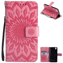 Embossing Sunflower Leather Wallet Case for Huawei Honor 5A - Pink