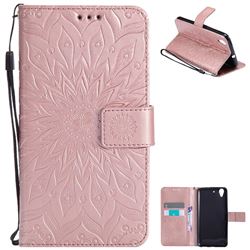 Embossing Sunflower Leather Wallet Case for Huawei Honor 5A - Rose Gold