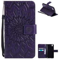 Embossing Sunflower Leather Wallet Case for Huawei Honor 5A - Purple