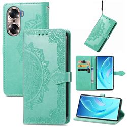Embossing Imprint Mandala Flower Leather Wallet Case for Huawei Honor 60 - Green