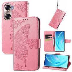 Embossing Mandala Flower Butterfly Leather Wallet Case for Huawei Honor 60 - Pink