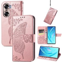 Embossing Mandala Flower Butterfly Leather Wallet Case for Huawei Honor 60 - Rose Gold